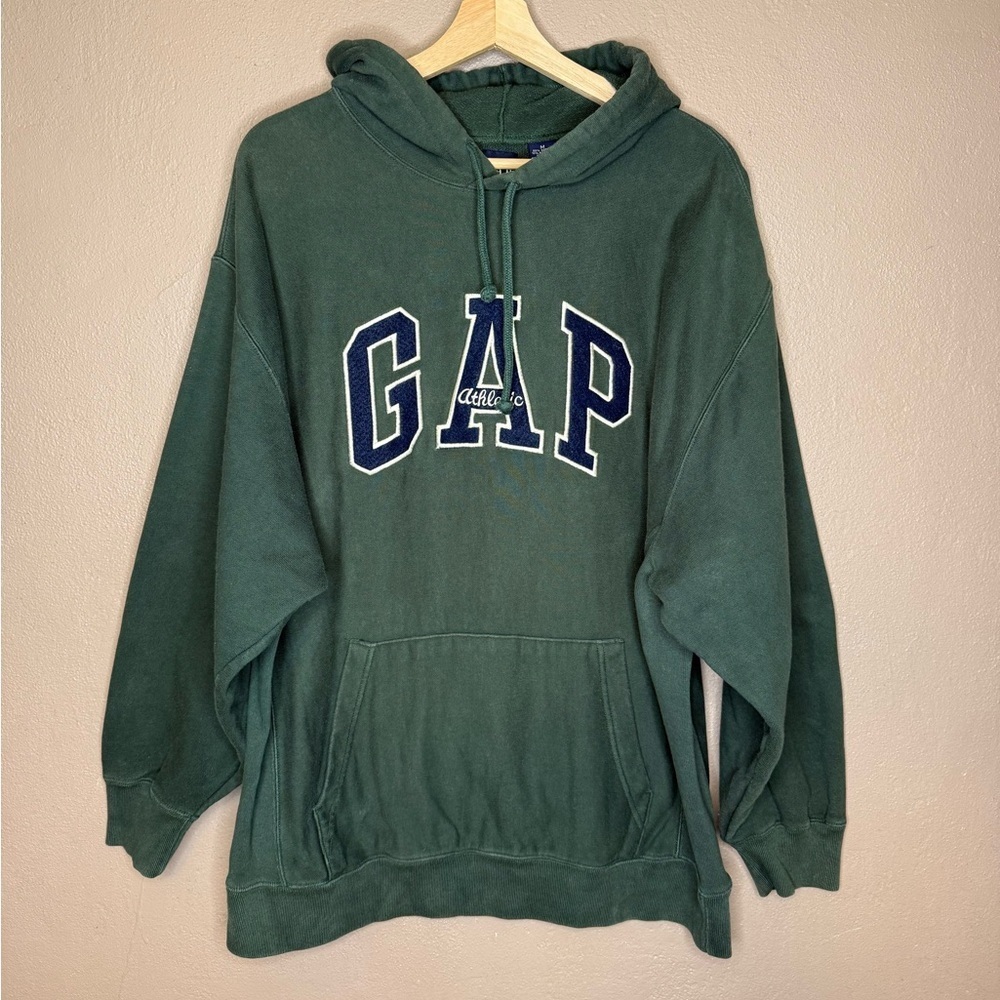 GAP Mens Vintage Dark Green Pullover Hoodie Size Medium Streetwear Retro Classic - Picture 2 of 16